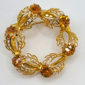 Vintage Gold and Amber Floral Brooch
